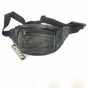 Vintage Sassy Fanny Pack Waist Nag Black Leather Small Purse Belt Bag New NOS
